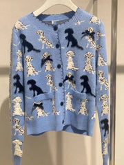 Pre Order: Blue Jacquard Knit Casual Cardigan