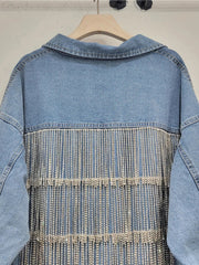 Tassel Inlaid Diamond Denim Jacket