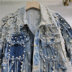 Irregular Tie Dye Nail Bead Retro Loose Denim Vest