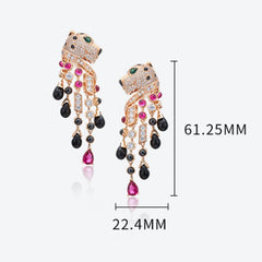 Panther Rhinestone Tassel Dangle Earrings