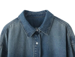 Pre Order: Blue Denim Single-Breasted Long Sleeve Jacket