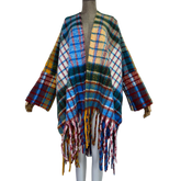 Warm Plaid Poncho Cardigan - WINI