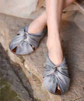 Comfortable Splicing Hollow Out Grey Cowhide Leather Slide Sandals