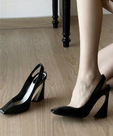 Boutique Splicing High Heel Sandals Black Sheepskin Square Toe