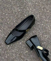 Black Buckle Strap Splicing Chic Faux Leather Chunky Shoes