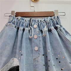 Hot Stamping 3D Butterfly Bow Wide Leg Denim Shorts
