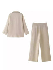 Long Sleeved Single Button Top + Straight Pants Set