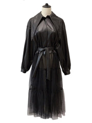 Mesh Stitching PU Jacket Dress