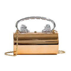 Metallic Cylindrical Magnetic Snap Handbag