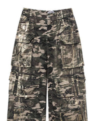 Pre Order: Bronzing Camouflage Multi Pockets Cotton Straight Pants