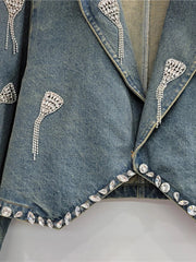 Embroidered Diamond Tassel Short Denim Jacket