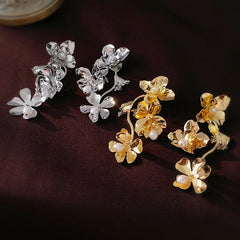 Metallic Flower Pearls Exaggerated Earrings