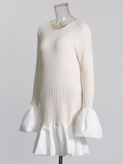 Round Neck Flared Sleeve Pleated Dress