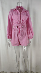 Solid Casual Lace Up Top + Shorts Set