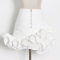 Milky White Hip-Wrapped Ruffled Patchwork Mini Skirt
