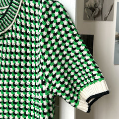 Retro Green Checkered V-Neck Slim Fit Dress