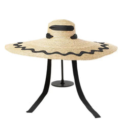 Patch Flat Top Large Brim Straw Hat