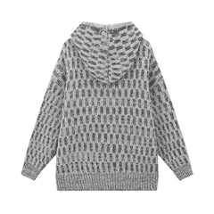 Grey Hooded Loose-Fit Knitted Sweater