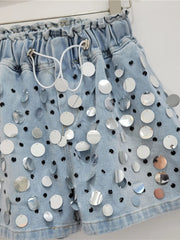 Elastic High Waist Wide Leg Big Sequins Shorts