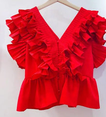 Layered Lotus Leaf Edge Fungus Casual Top