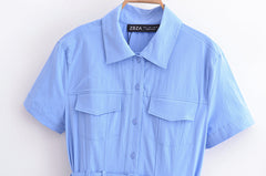 Solid Casual Belt Polo Dress