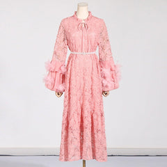 Solid Waist Length Embroidered Dress