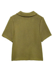 Round Collar Short Sleeve Needle Knit Top