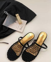 Fashion Black Hollow Out Breathable Splicing Slide Sandals