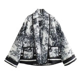 Vintage Ink Painting Cotton Padded Kimono Jacket