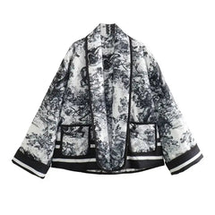 Vintage Ink Painting Cotton Padded Kimono Jacket