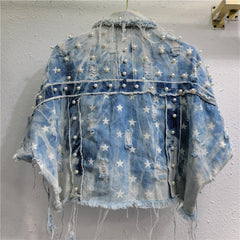 Irregular Tie Dye Nail Bead Retro Loose Denim Vest