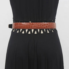 Metal Buckle Long Leather Belt
