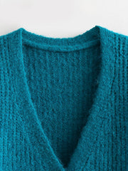 Solid Loose V-Neck Knitted Cardigan