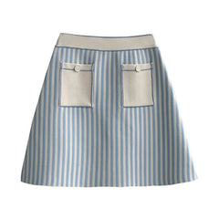 Striped Short Knitted Vest + A-Line Skirt