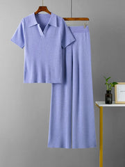 Knitted Short Sleeved Top + Trousers Set