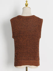 Solid Round Neck Chain Hollow Knitted Vest