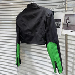 PU Leather Splicing Shoulder Pad Short Jacket