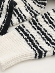 White Knitted Stripes V-Neck Cardigan Sweater