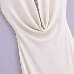 Pleated Hanging Neck Backless Long Dress