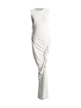 White Pleated Hip Hugging Maxi Dress