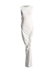 White Pleated Hip Hugging Maxi Dress