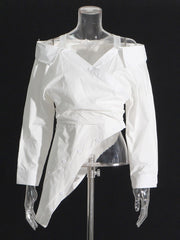 Off Shoulder Irregular Lapel Waist Cinching Top
