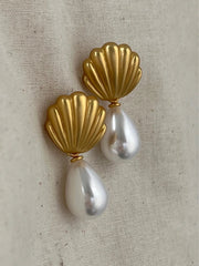 Frosted Shell Pearl Dangle Earrings