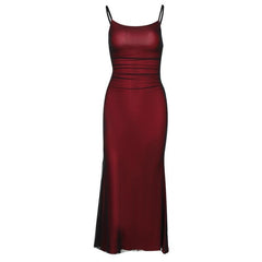 Mesh Overlay Slim Fit Suspender Dress