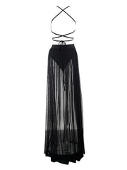 V Strap Mesh Hip Wrapped Maxi Dress