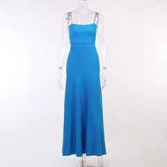 Pre Order: Blue Knitted Sleeveless Midi Dress