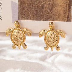 Gold Metallic Turtle Stud Earrings