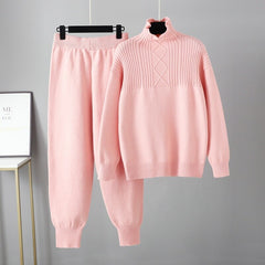 Solid Long Sleeve Knit Sweater + Loose Pants Set