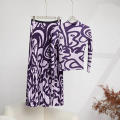 Pleated Stand Collar Top + Pleated Skirt Set