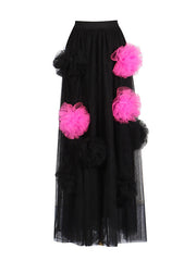Mesh Flower Splicing High Waist Skirt